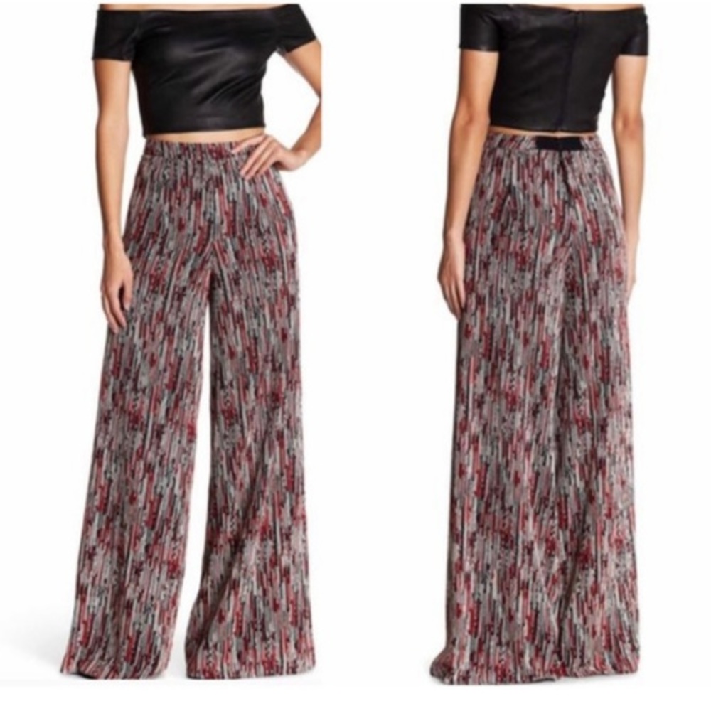 Wide Leg Printed Palazzo Pants - Red Gray